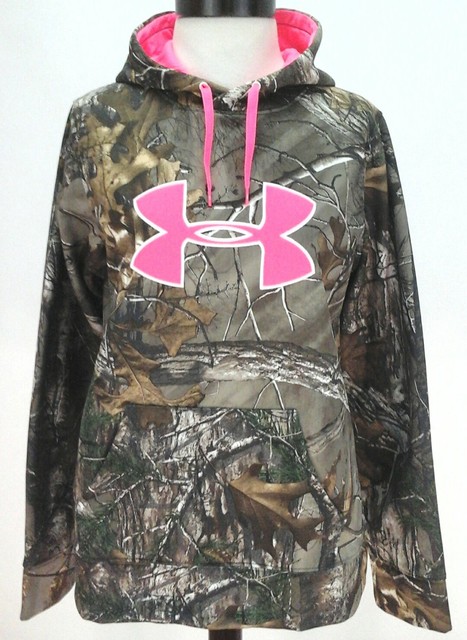 camo under armour hoodie with pink logo