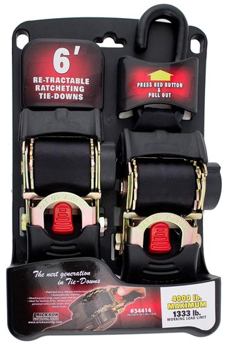 Ratchet Tie Down 2 Pack Retractable Transom Load Trailer Boat Hook Strap 2" x 6' - Picture 2 of 5
