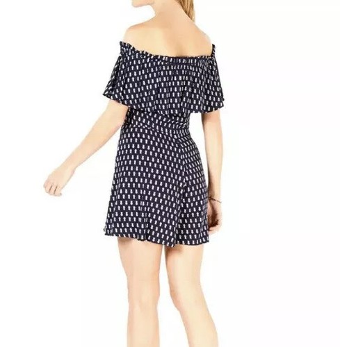 Maison Jules Pineapple Romper Wide Leg Navy Blue Off The Shoulder Sz L NWT D4 - Picture 2 of 9