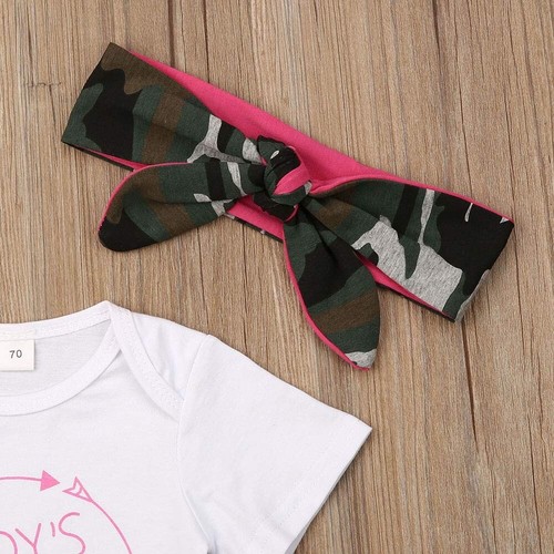Daddy’s Princess Romper Bodysuit Camouflage Pants Headband Set 6-12 Months - Picture 6 of 7