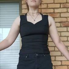 Review Womens Corset Top Size 10 Black Sweetheart Sleeveless Fitted Zip Goth