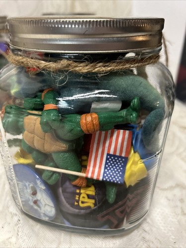 Junk Lot Jar Vintage Toys Pins Ty Beanie Ninja Turtles Key Chains Mostly Toys