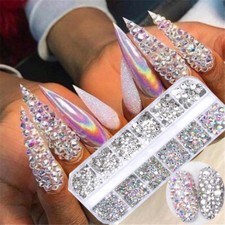 12Box Flat Back Crystal Rhinestone Diamond Gems 3D Glitter Nail Art Decoration