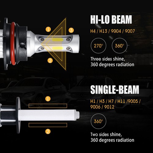 2x H13 9008 LED Headlights Bulbs Hi-Low Beam Conversion Kits Replace Halogen - Foto 6 di 12