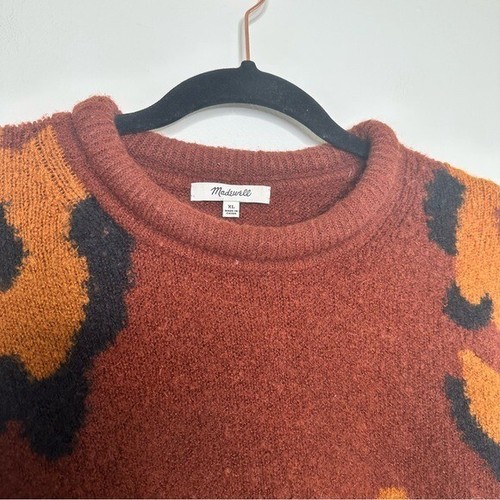 Maglione Pullover Madewell Leopard Intarsiato Fulton in Mogano Macchiato Taglia XL - Foto 5 di 9
