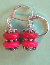 Red Pink HOWLITE roundels drop earring SP LEVERBACK artisan XX