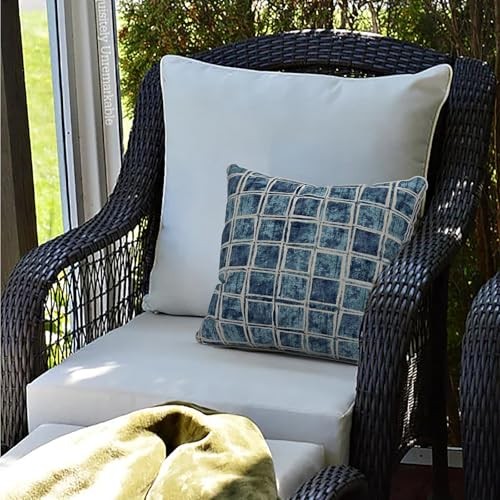 Set of 2 Patio Throw 20 x 20 Inch ( With Inserts ) Denim Blue Checkered - Picture 5 of 8