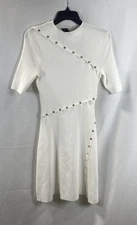 Maje Ribbed Knit Asymmetrical Button Bodycon Midi Dress White Sz 10 NWT