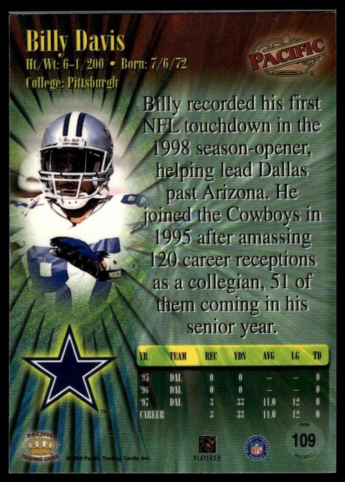 1998 Pacific #109 Billy Davis - Image 2 of 2