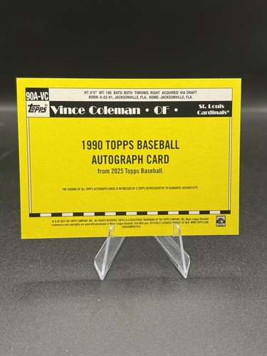 Autógrafos de béisbol Topps serie 1 - 1990 Vince Coleman #90A-VC (AU) - Imagen 2 de 2