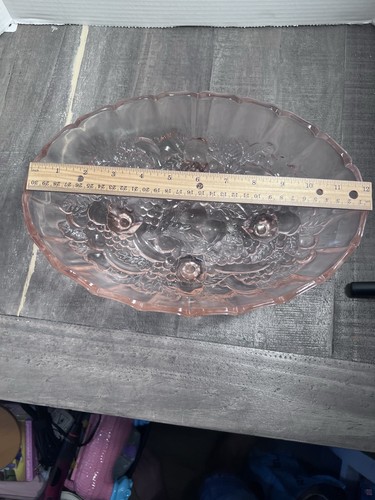 Pink Depression Glass Oval Bowl Footed Fruit Vintage - Picture 9 of 11