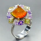 Handmade 6 ct+ Natural Ammolite Ring 925 Sterling Silver Size 8 /R461962