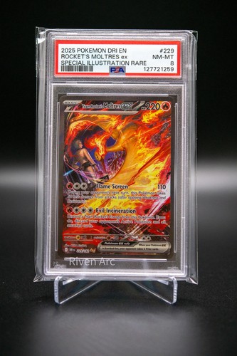 Team Rocket’s Moltres ex PSA 8 2025 Pokémon Dri EN 229/182 SIR - Picture 1 of 2