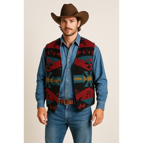 Vintage Rhonda Stark Herren Wollweste Rot Southwestern 3X XXXL USA Made