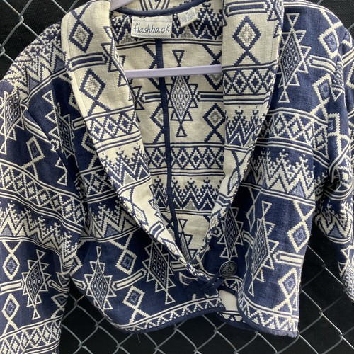 FLASHBACK Vintage Jacke M dunkelblau Southwest Azteken Boho Gobelin cropped - Bild 2 von 7
