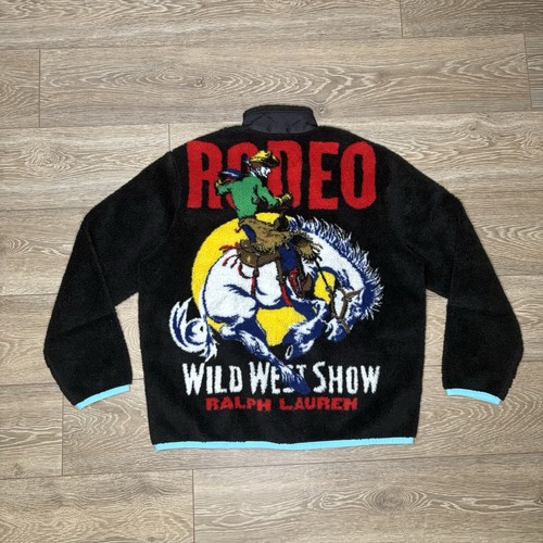 Polo Ralph Lauren Fleece Jacket Mens Size XL Black Western Rodeo Full Zip Coat