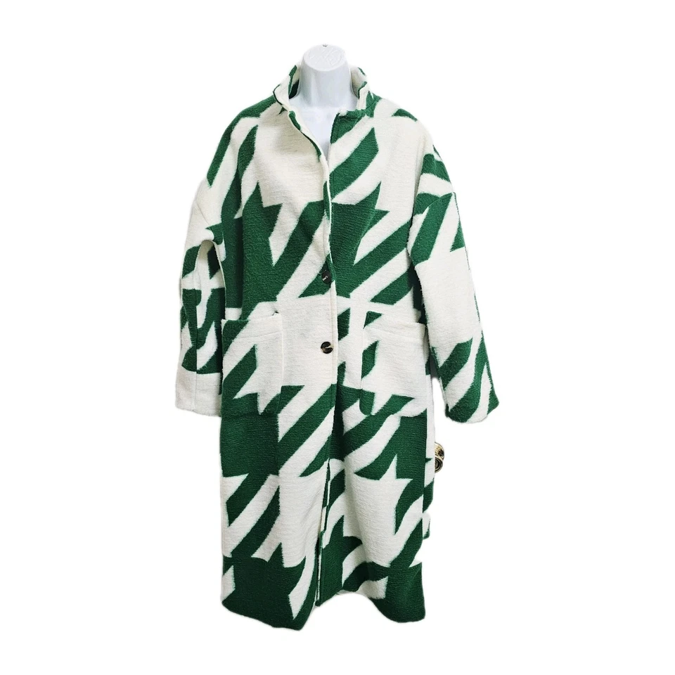 Boohoo зеленый и белый негабаритный Dogtooth шерсти вид пальто женщины размер 4 итальянский - Изображение 4 из 4