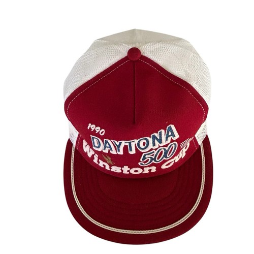 Vintage 1990 Winston Cup Daytona 500 Snapback Trucker's Hat Cap Red White - Imagen 5 de 8