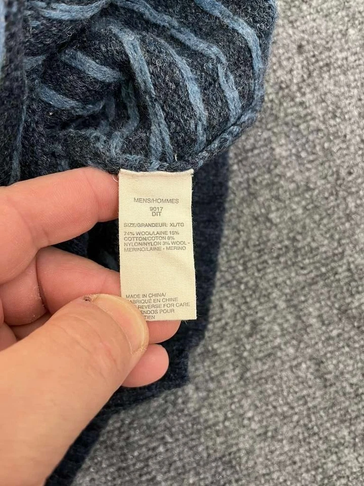 Suéter Cárdigan Woolrich Para Hombres Cuello Capucha Azul FairIsle Nórdico Talla XL Lana Gruesa Foto 4 de 4