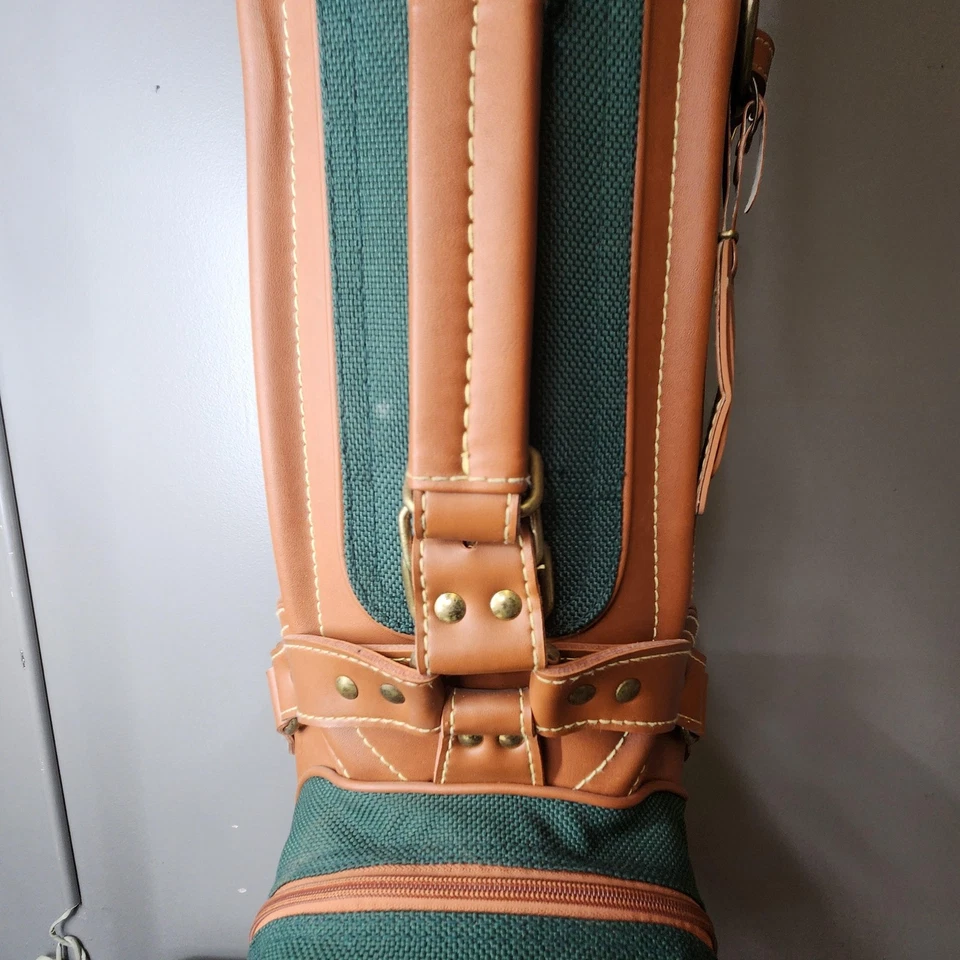 复古 Daiwa 绿色帆布皮革高尔夫包 45 英寸手提带经典复古保护壳 — 第 4/4 张图片