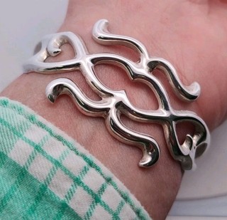 F. L. Begay Navajo Vintage Sterling Silver Old Pawn Cast Naja Cuff Bracelet