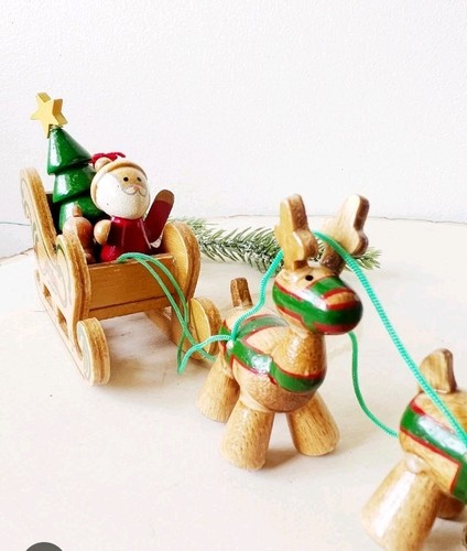 Vintage Dakin MADERA Hecho a Mano Santa Trineo Reno NAVIDAD 1984 - Imagen 1 de 11