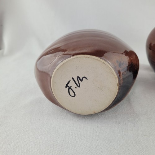 Tenmoku Glazed Studio Porcelain Pottery Vase & Lidded Jar Set Brown Black Signed - Picture 10 of 24