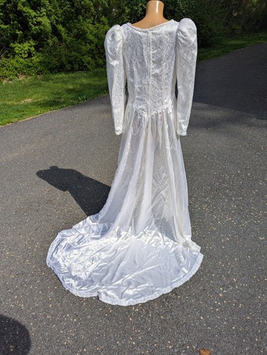 Modest Hand Sewn Satin Lace Wedding Gown - Picture 8 of 8