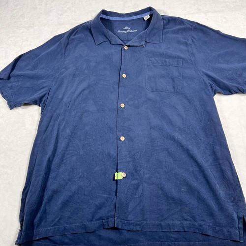 Camisa Tommy Bahama Hombres 1XLB Azul 100% Seda Floral Hawaiano Campamento Playa Verano SS - Imagen 2 de 10