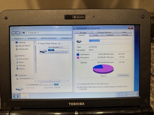 Portátil Toshiba NB255 Intel Atom N455 1,66 GHz 1 GB RAM 250 GB HDD Windows 7 Starter - Imagen 3 de 7