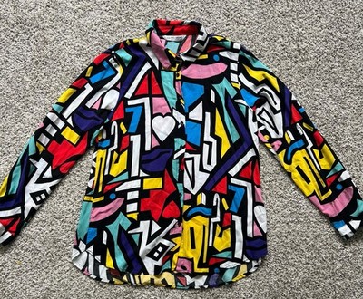 BIG DART Shirt Womens US 10 Retro Bold Abstract Top Art Inspired Stranger Things