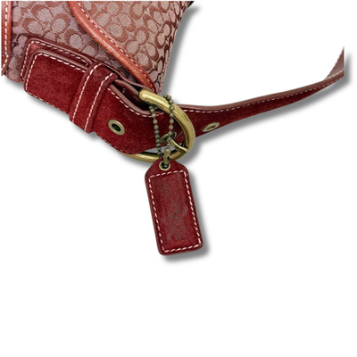バッグ Coach Soho red Hobo suede Shoulder Bag Coach Red Signature Soho Hobo Shoulder Hand Suede Leather