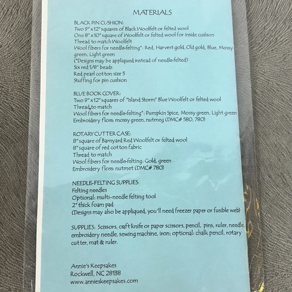 Needle Felt 5" x 8" Pin Cushion & Book Cover Craft Pattern Wool Felt Felted wool - Image 2 of 2