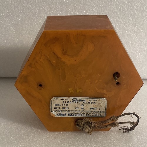 as is, ART DECO CATALIN/BAKELITE TELECHRON ELECTRIC CLOCK-OCTAGONAL BUTTERSCOTCH - Picture 7 of 10