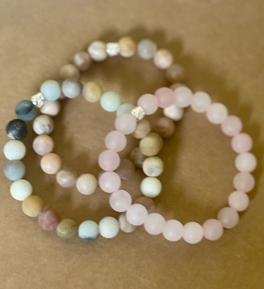 Juego de 3 Pulseras con Cuentas Cuarzo Amor, Piedra Solar Positividad Amazonita Armonía Foto 2 de 4