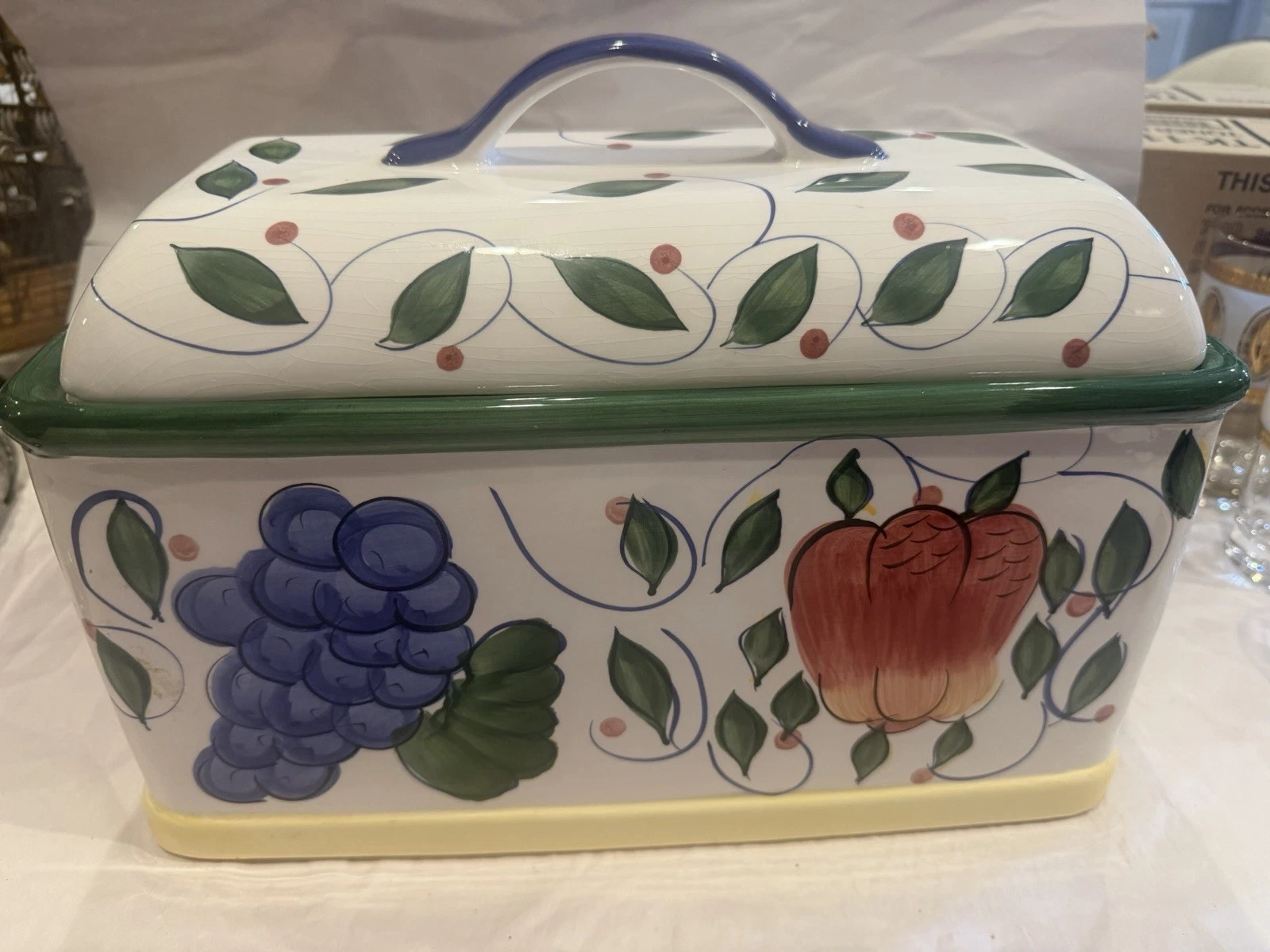 Vintage Hand Painted Ceramic Glazed Bread Box Fruit Country Kitchen Decor
Opens in a new window or t