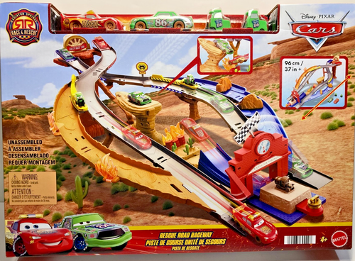 Disney Pixar Cars Race & Rescue Road Raceway Playset Track with 4 Cars
