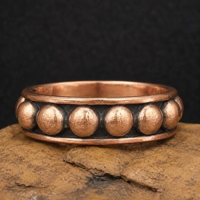 Solid Copper Beaded Band Thumb Ring Adjustable Adj Size 8-11 Southwestern Boho