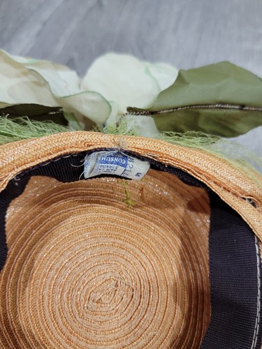 Lime Green 1930s-40s Tilt Toy Hat O-ring Fascinator Straw Flowers Veiling Net - Picture 17 of 20