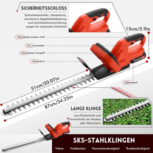 Akku Heckenschere Strauchschere Heckentrimmer mit 2x Akku und Ladegerät - Bild 5 von 10