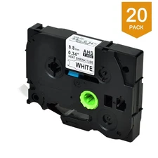 20PK Ratio 2:1 Heat Shrink Tube HSe-221 Black on White 0.34" For Brother PT-D210