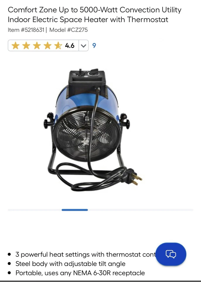 Comfort Zone Up to 5000-Watt Convection Utility Indoor Electric Space Heate - Image 3 of 4