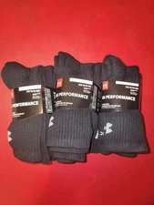 Under Armour Performance 12 Pairs Crew Socks Med Black Mens 4 To 8.5 W 7 To 10.5