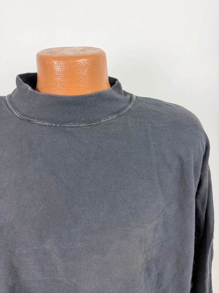 Vintage 90s Mock Neck Shirt L Boxy Minimal Faded Goth Grunge Cotton Bugle Boy - Image 2 of 4