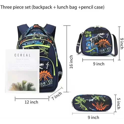 3PCS High Quality New Arrivals School Backpack Set Dinosaur Cartoon Bag - Picture 6 of 14