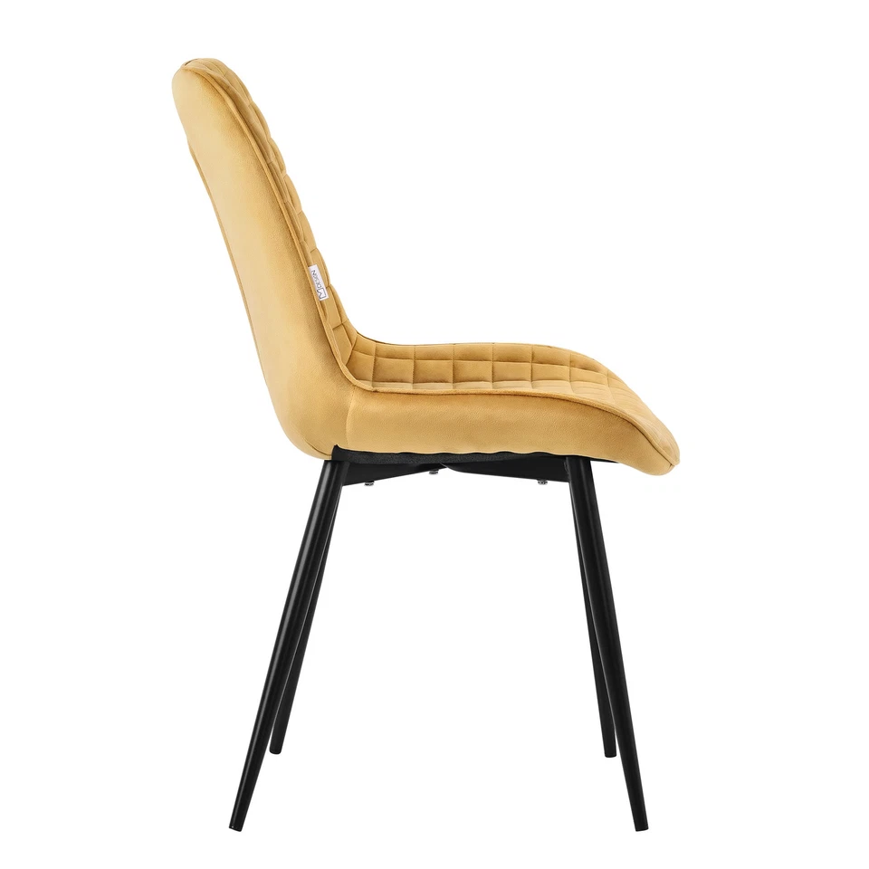 Juego 2x sillas de comedor tapizado amarillo mostaza diseño ergonómico moderno - Imagen 3 de 4