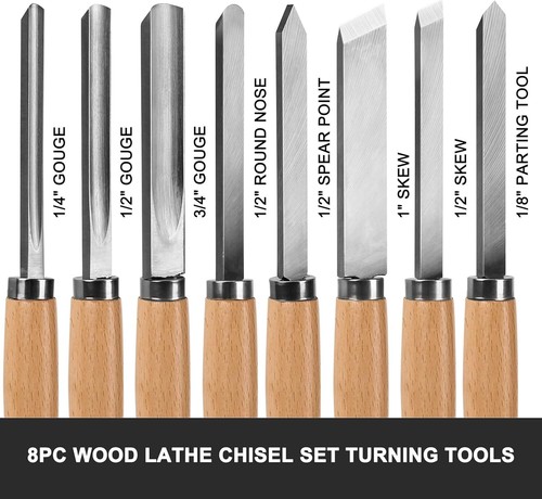 Professional Wood Turning Chisel 8 pcs Set, Lathe Chisel Set with 2 Skew 1 Spear - Picture 3 of 7