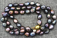 Natural 9-10MM Black Akoya Freshwater Cultured Baroque Pearl Necklace 18 inch