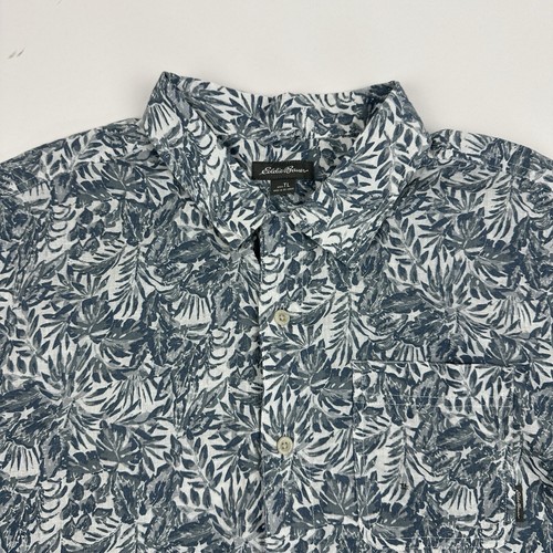 NUEVO SIN ETIQUETAS Camisa Eddie Bauer Azul Marfil Floral Hawaiana Abotonada Lino Alta Talla TL - Imagen 6 de 10
