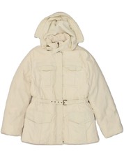 Krizia Jeans Womens Hooded Padded Jacket Uk 16 Large Off White Polyester Zm15